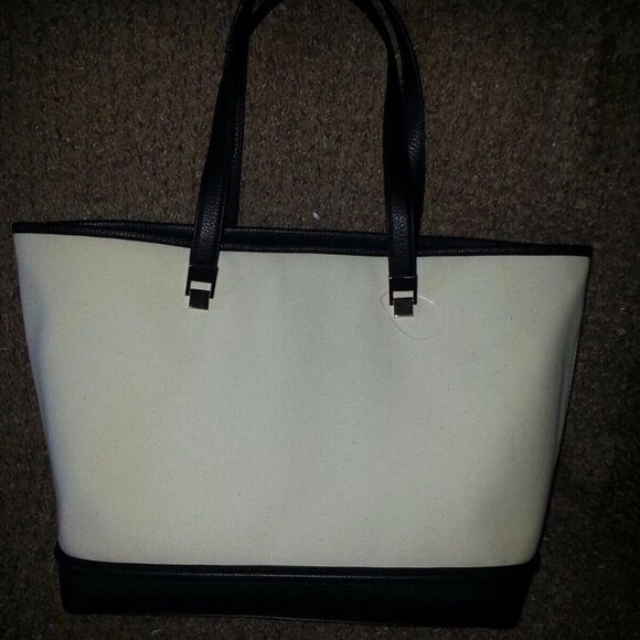 KATE SPADE-Oliver Street-Taren-Canvas Shoulder Bag-TOTE-Natural & Dark Navy-NWOT - Picture 3 of 7